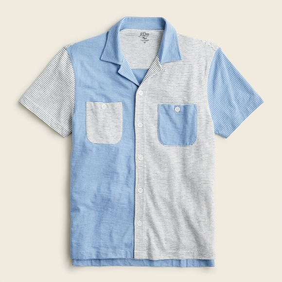 J. Crew Other - J. Crew Men's Harbor Stripe Short-Sleeve Camp-Collar Garment-Dyed Shirt